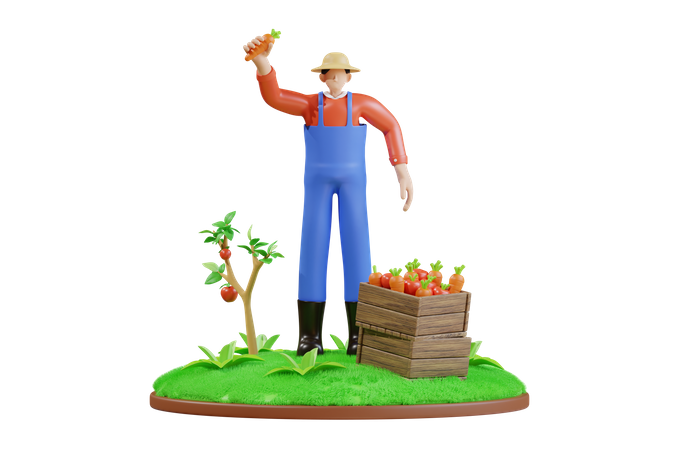 Farmer with fresh produce  3D Illustration