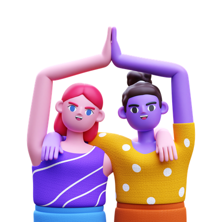 Female Best Friend Giving Hi Five  3D Illustration