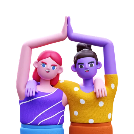 Female Best Friend Giving Hi Five  3D Illustration