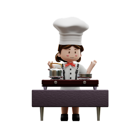 Female Chef Cooking In The Kitchen  3D Illustration