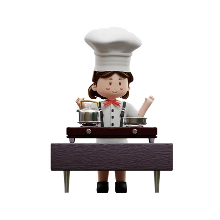 Female Chef Cooking In The Kitchen  3D Illustration