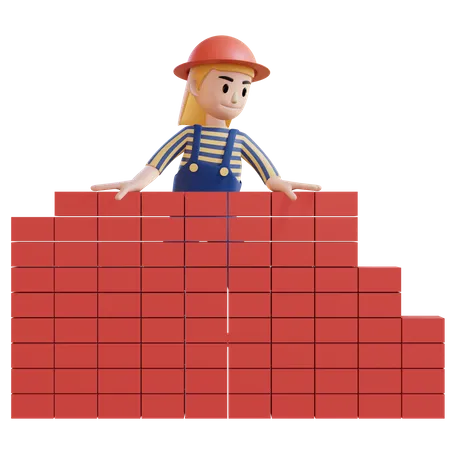 Female Construction worker building map  3D Illustration