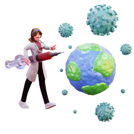 Female doctor fighting with coronavirus  3D Illustration