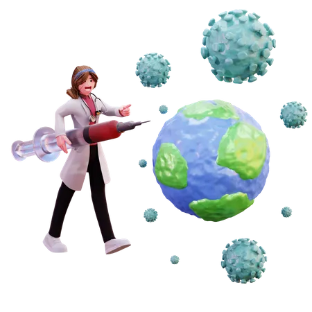 Female doctor fighting with coronavirus  3D Illustration