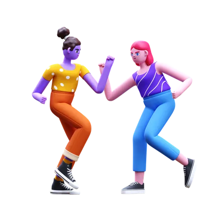 Female Friends Dancing  3D Illustration