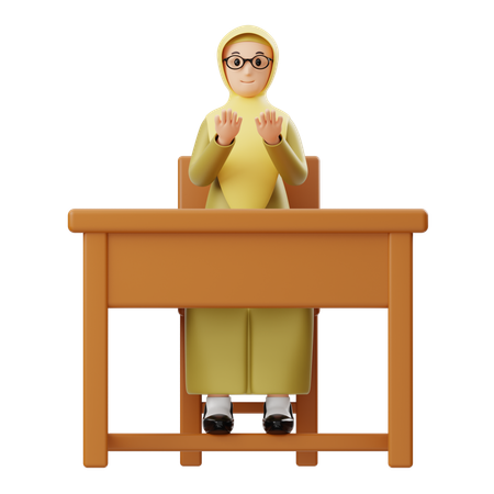 Female Hijab Teacher Doing Pray  3D Illustration