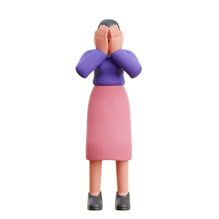 Female Shame Or Sad Pose  3D Illustration