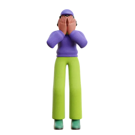 Female Shame Or Sad Pose  3D Illustration