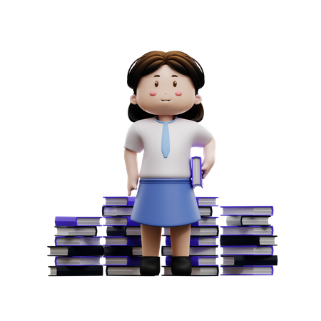 Female student holding a book  3D Illustration