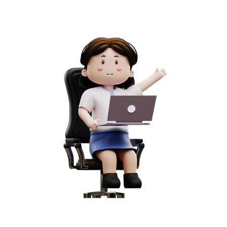 Female student playing laptop  3D Illustration