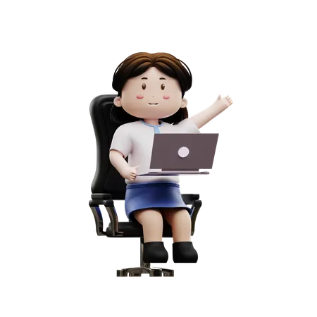 Female student playing laptop  3D Illustration