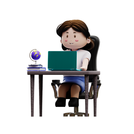 Female student playing laptop  3D Illustration