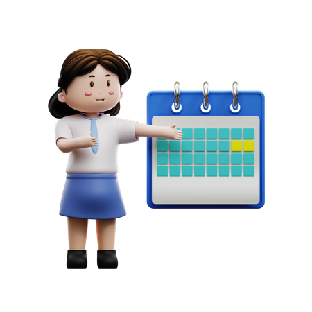 Female student with calendar  3D Illustration