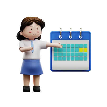 Female student with calendar  3D Illustration