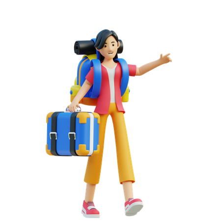 Female Tourist Doing For Trip  3D Illustration