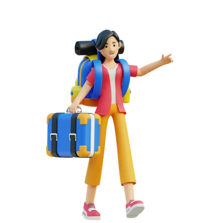 Female Tourist Doing For Trip  3D Illustration