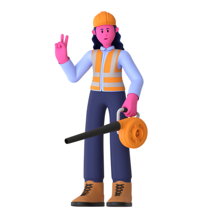 Female Worker Holding Air Blower  3D Illustration