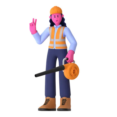 Female Worker Holding Air Blower  3D Illustration