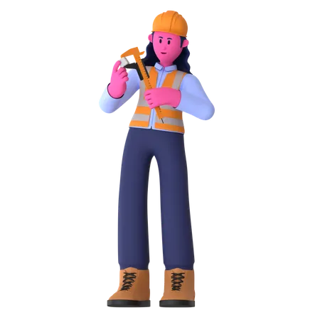 Female Worker Holding Caliper  3D Illustration