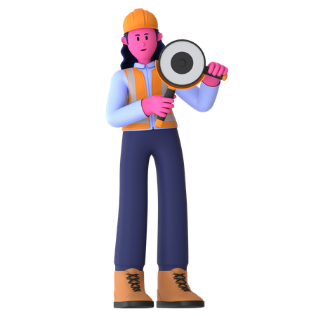 Female Worker Holding Grinder  3D Illustration