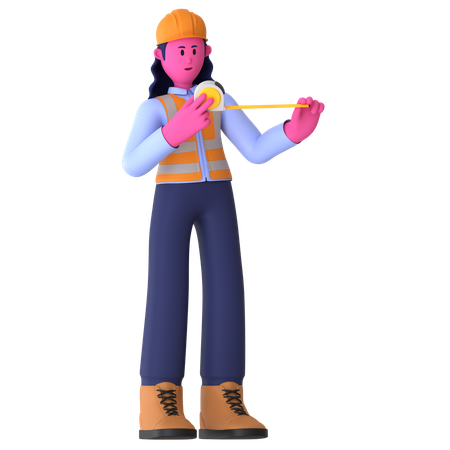 Female Worker Holding Measuring Tape  3D Illustration