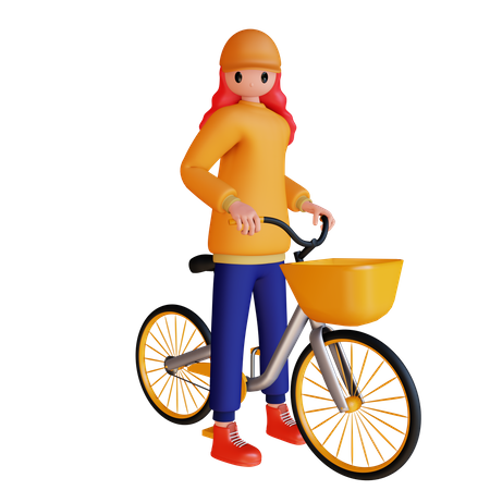 Fille assise sur cycle  3D Illustration