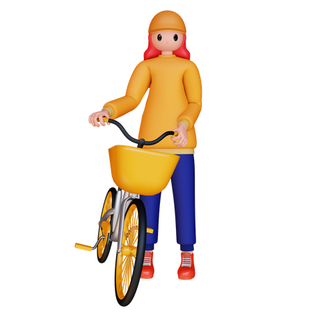 Fille tenant un vélo  3D Illustration