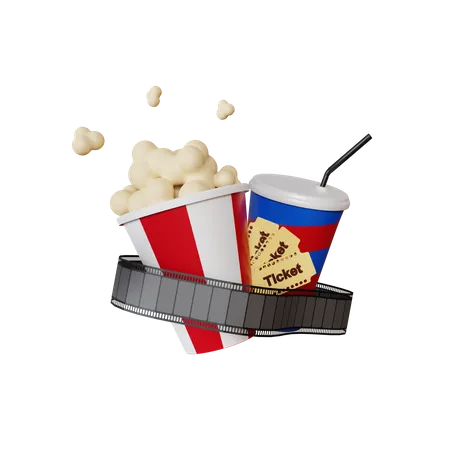 Film Strip And Cinema Food  3D Illustration