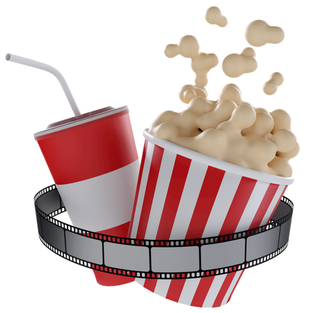 Film Strip And Cinema Food  3D Illustration