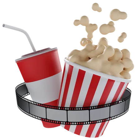 Film Strip And Cinema Food  3D Illustration