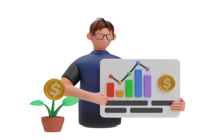 Finanzplaner analysiert das finanzielle Wachstum  3D Illustration