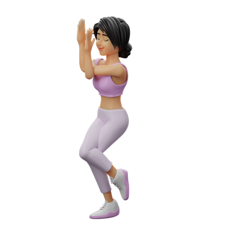 Fitness Girl Doing Eagle Pose  3D Illustration