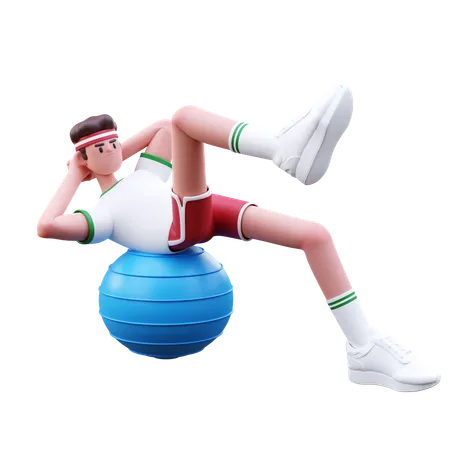 Homem fitness fazendo exercícios com bola de ioga  3D Illustration