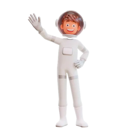 Astronauta bonitinho acenando com a mão  3D Illustration