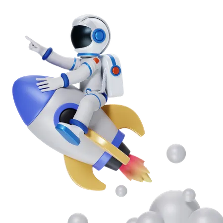 Astronauta montando foguete  3D Illustration