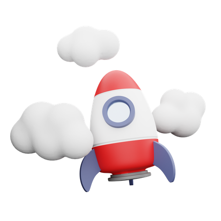 Foguete nas Nuvens  3D Illustration