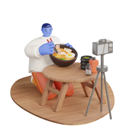 Vlogger de comida  3D Illustration