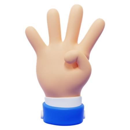 Four Finger Hand Gesture  3D Icon