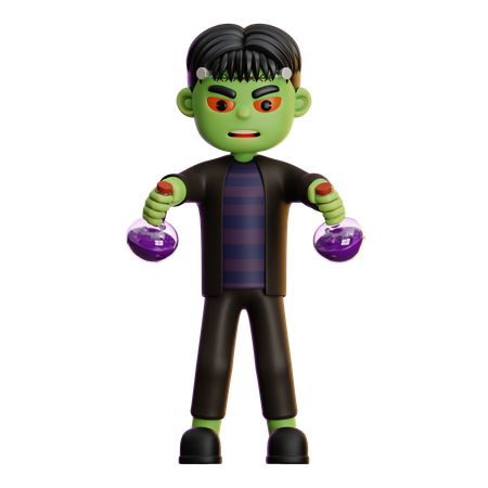 Frankenstein Carrying Potion Pot  3D Illustration