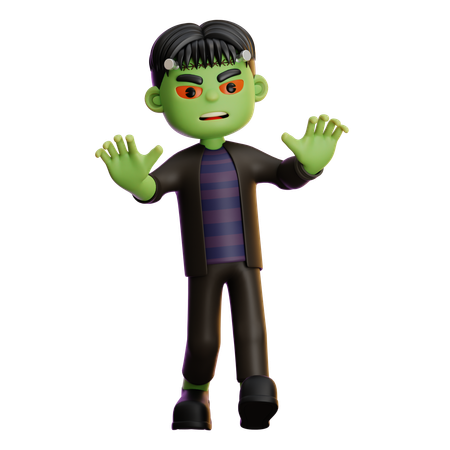 Frankenstein Standing And Giving Scary Pose  3D Illustration