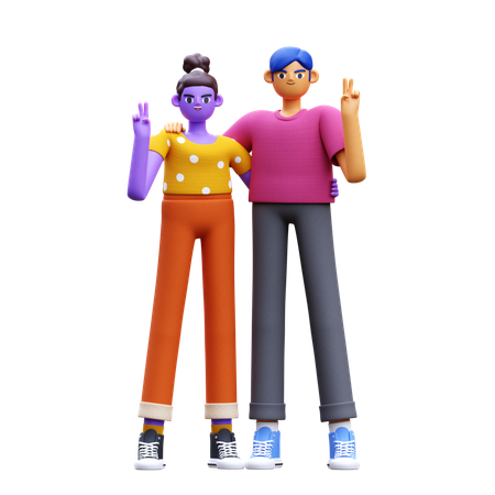 Friends Make Peace Sign  3D Illustration