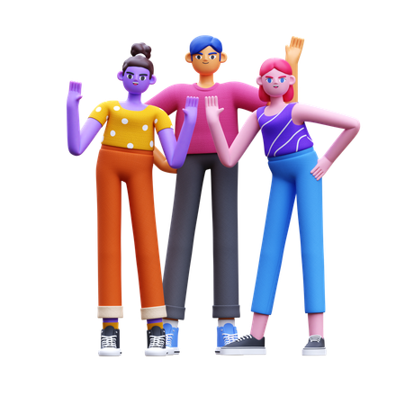 Friends Waving Hand  3D Illustration