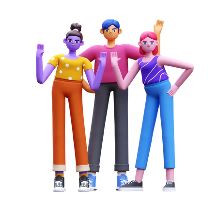 Friends Waving Hand  3D Illustration