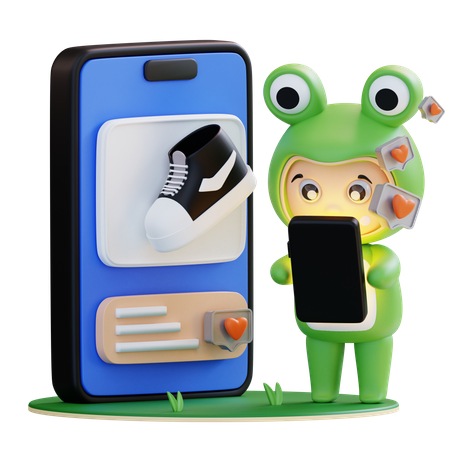 Frogie adora o produto  3D Illustration