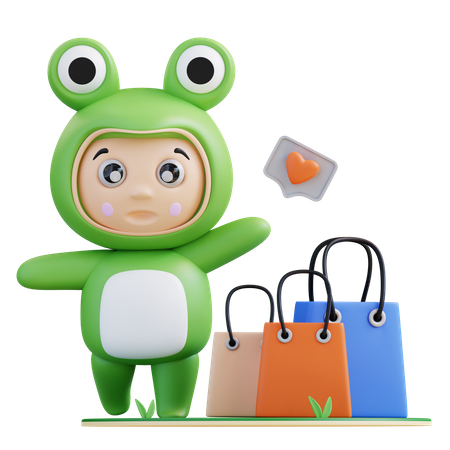 Frogie está fazendo compras  3D Illustration