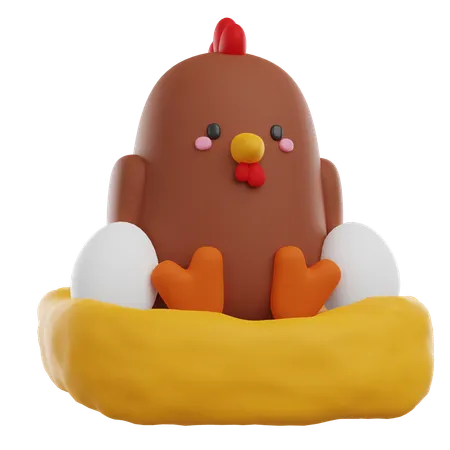 Frango e ovos  3D Icon