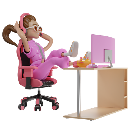 Gamer girl relaxed  3D Illustration