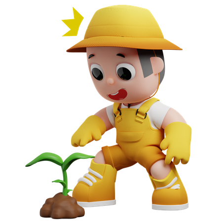 Gardener Planting Plant  3D Illustration