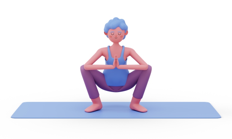 Garland Yoga Pose  3D Illustration