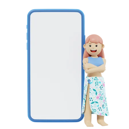 Garota em pé com smartphone  3D Illustration